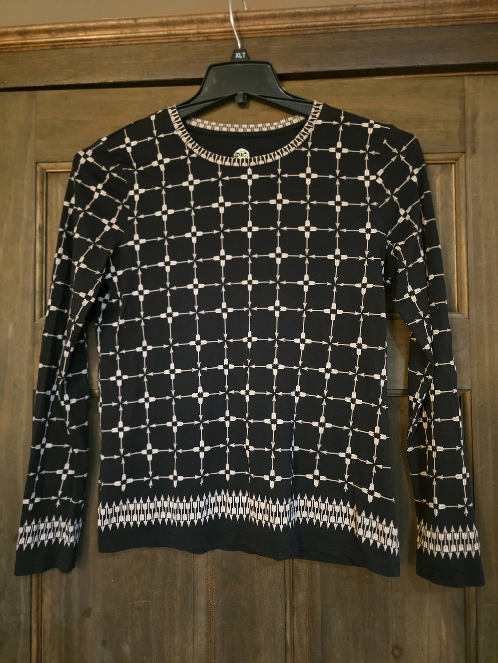Tory Burch Black and Cream Geometric Grid 100% Pima Cotton Small